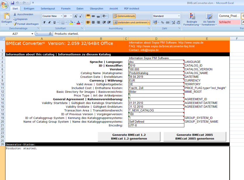 BMECat Converter Screenshot - Startscreen Screenshot - Startscreen
