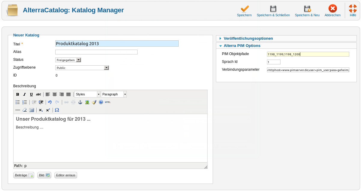 AlterraCatalog - Katalog Anlegen AlterraCatalog - Katalog Anlegen
