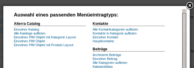 AlterraCatalog - Menüeintragtypen AlterraCatalog - Menüeintragtypen