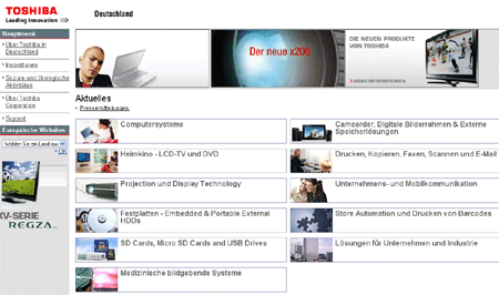 Webseite von Toshiba Europe