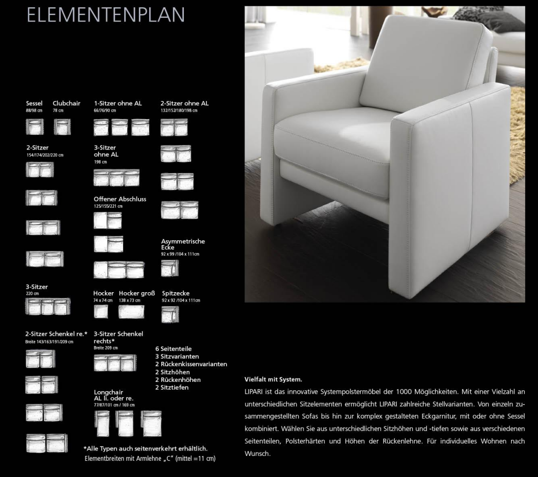 Elementeplan f&uuml;r das Sofa Lipari von Segm&uuml;ller